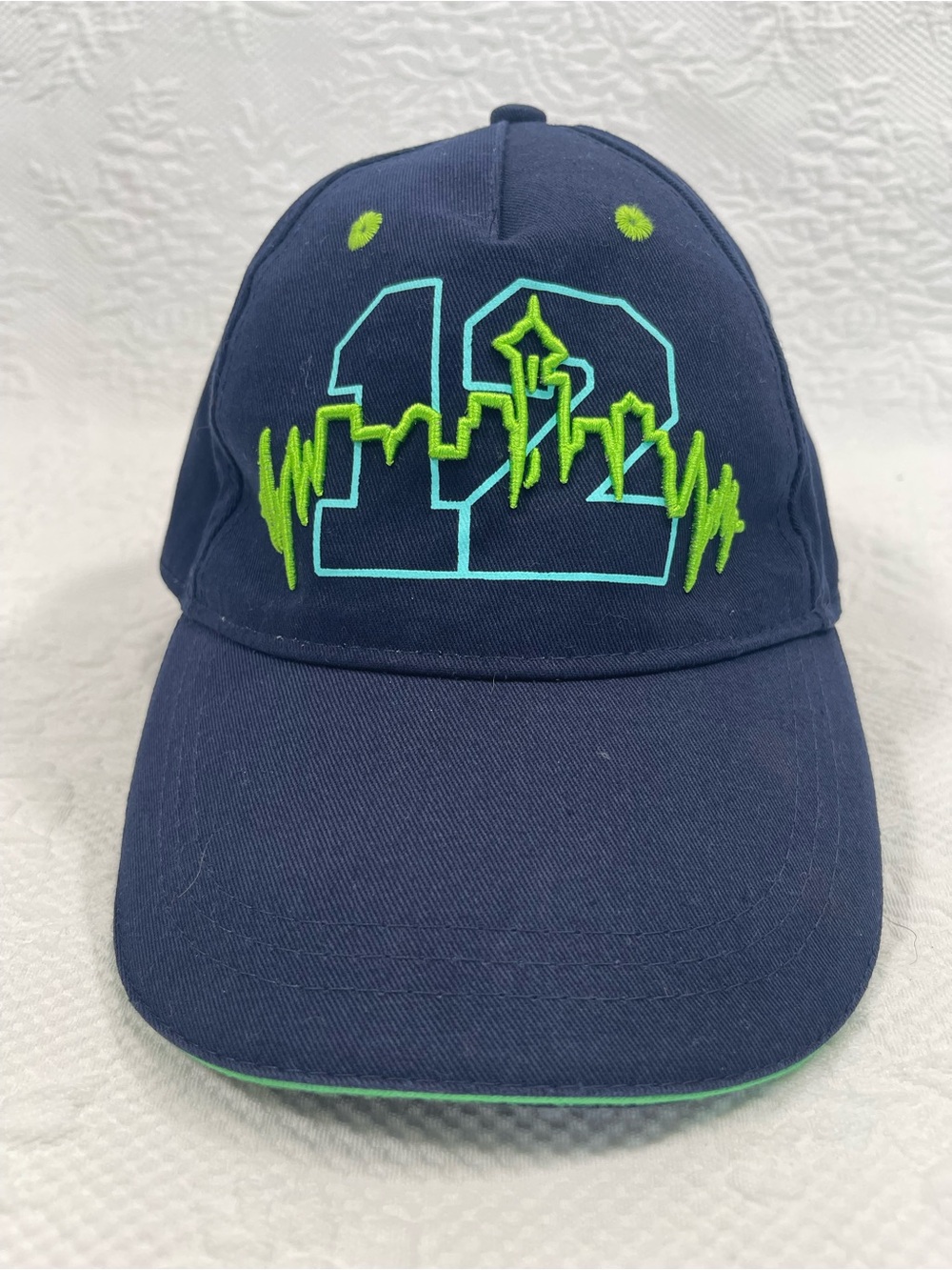 NFL Navy Cap with Bright Green & Aqua '12' Embroidery